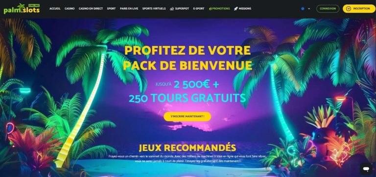 Palmslots Casino page accueil